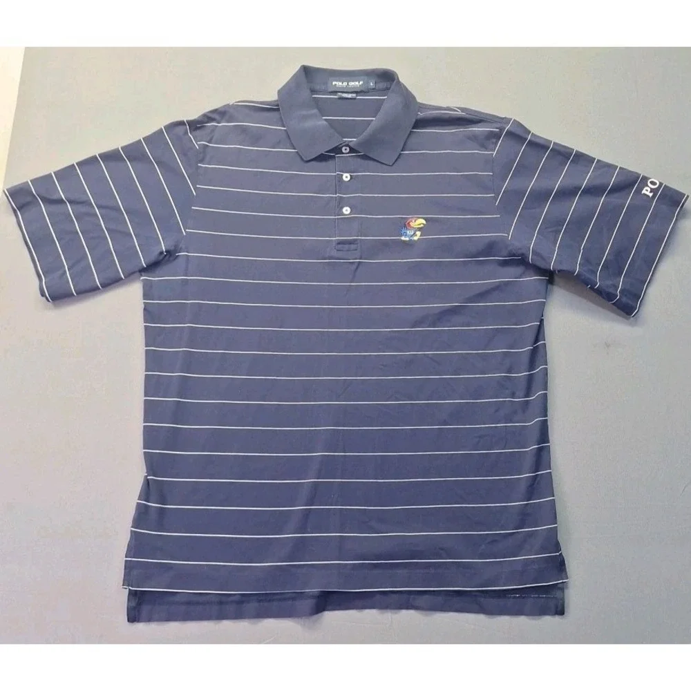 Polo Golf Ralph Lauren Polo‎ Shirt Kansas Jayhawks Mens Large Dark Blue Striped
